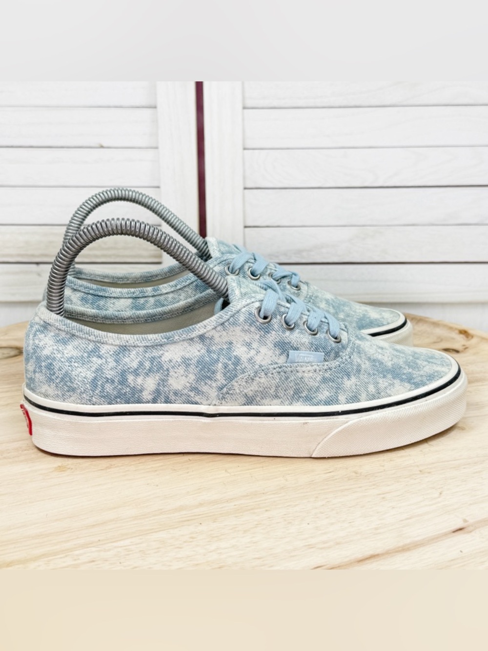 Vans Authentic Denim Destroy Sneakers Blue White Acid Wash Women 7 Low Top
